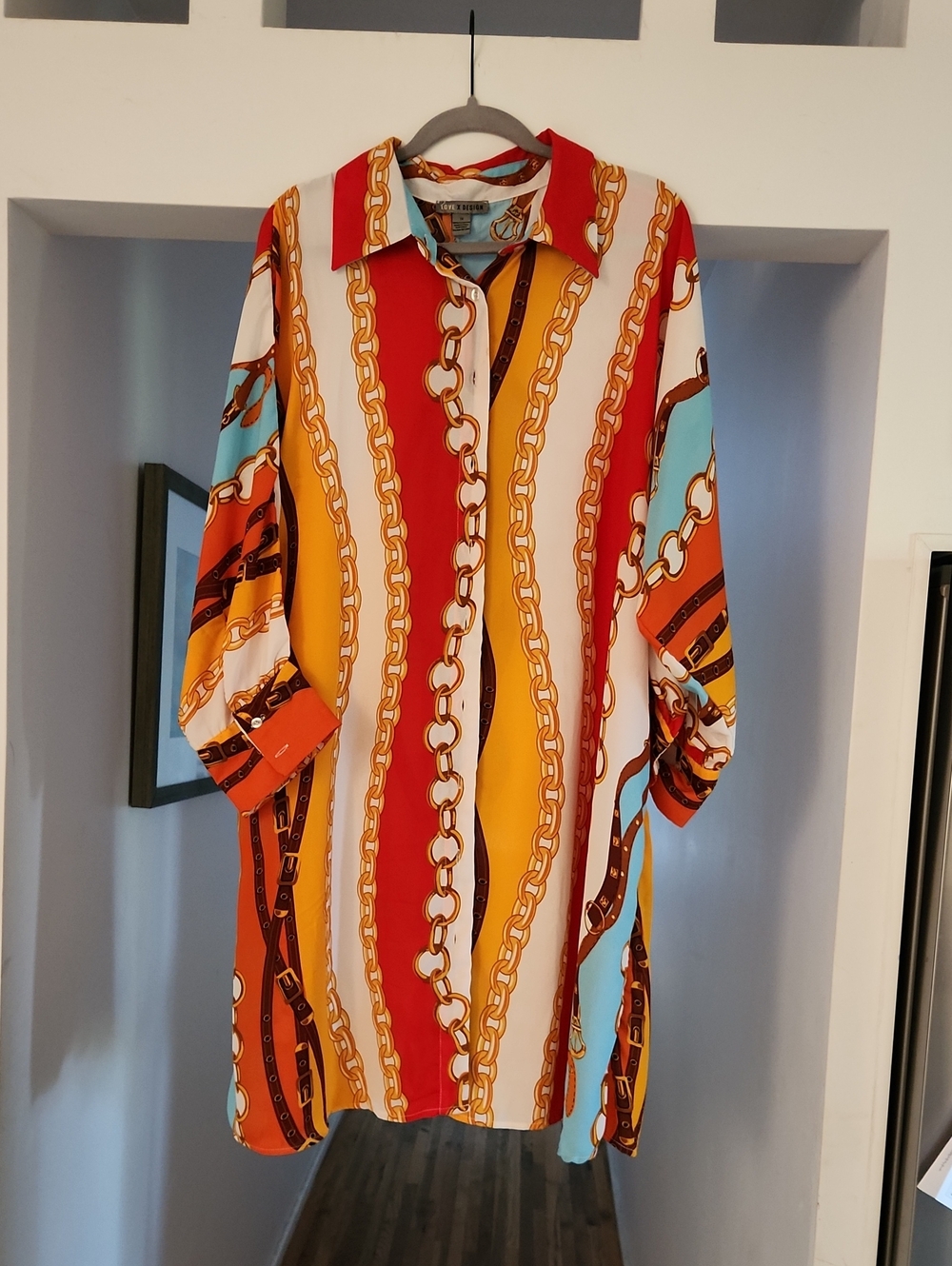 Bold Colorful Chain-Print Long - Red, Yellow & Blue Blouse